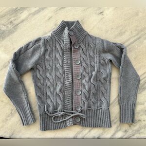 Style & Co. Petite Small PS Gray Cotton Cable Knit Buttoned Cardigan Sweater